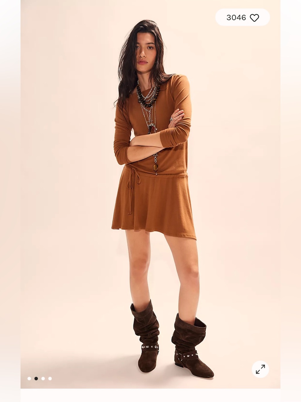 Free People Free-est Good Feels Long Sleeve Mini Dress. Size Small.